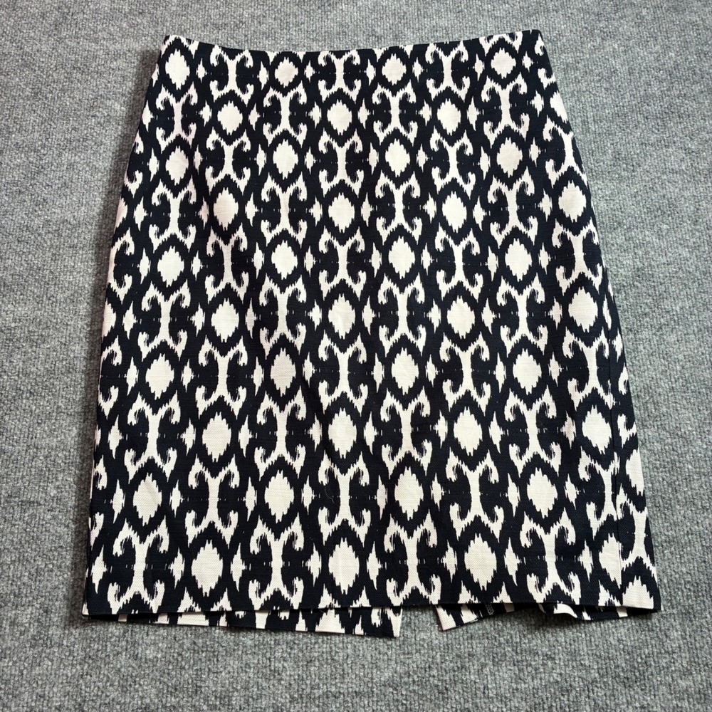 Ann Taylor Pencil Skirt‎ Womens 12 Black White Ikat Geometric Lined